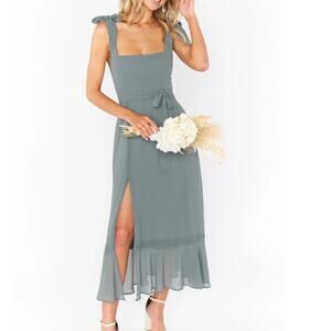 SHOW ME YOUR MUMU | NWT Women's Claire Midi Silver Sage Crisp Dress Sz Medium